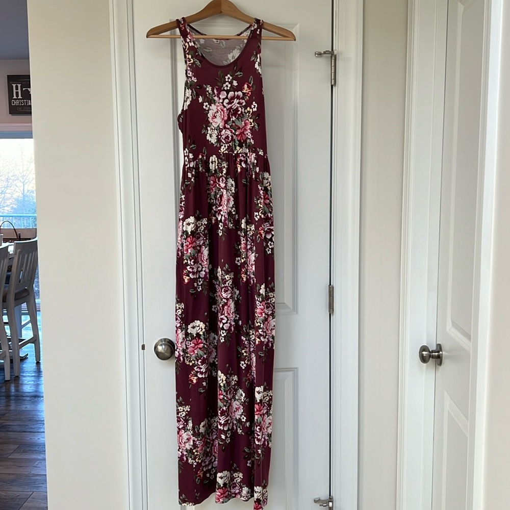 Maroon floral maxi dress